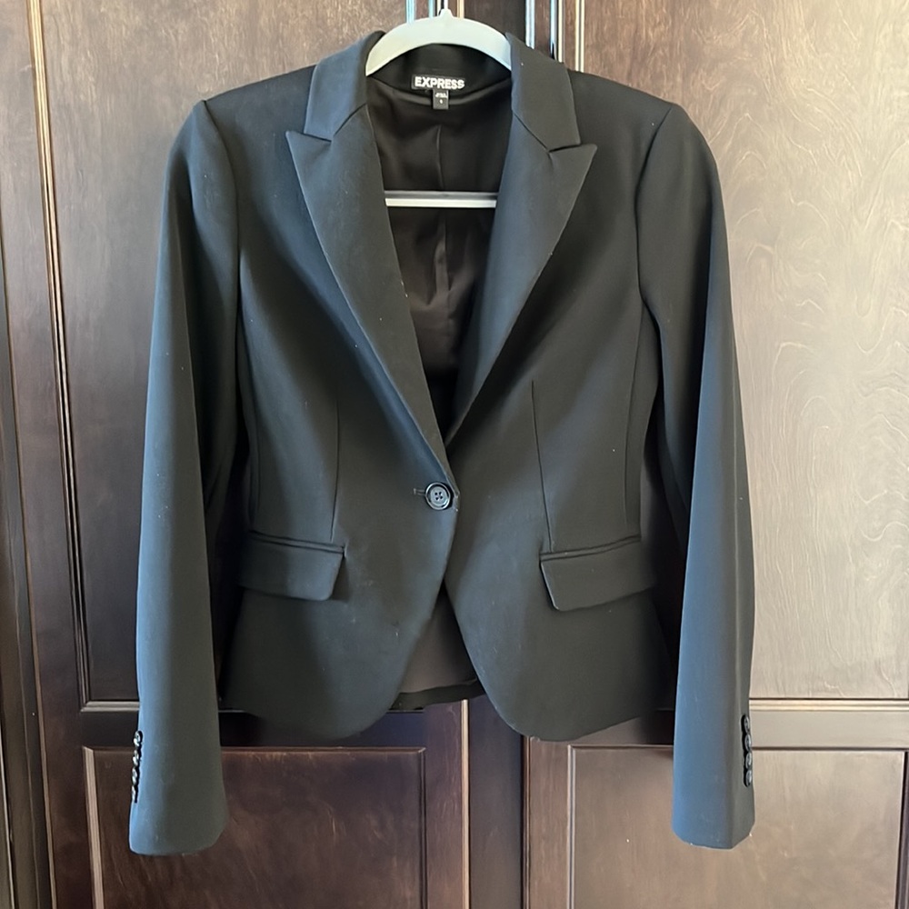 Express Notch Collar One-Button Black Blazer
